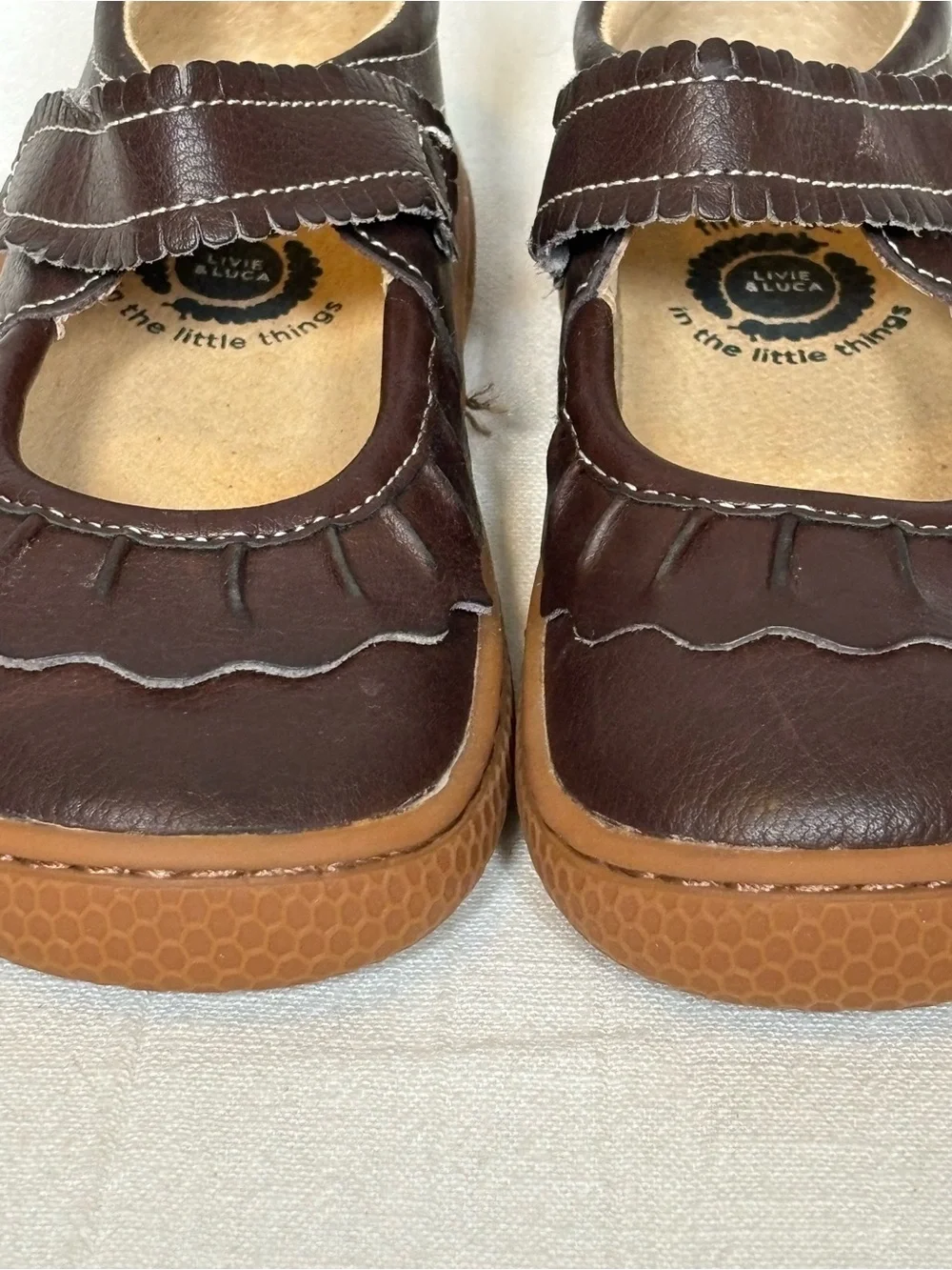 Livie & Luca Ruche Classic Mary Jane Leather Shoes-Mocha Brown-Toddler Girls 8